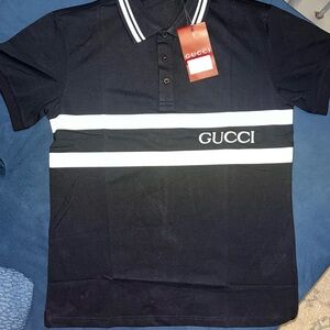 Gucci Black Polo with White Trim and Red Tag